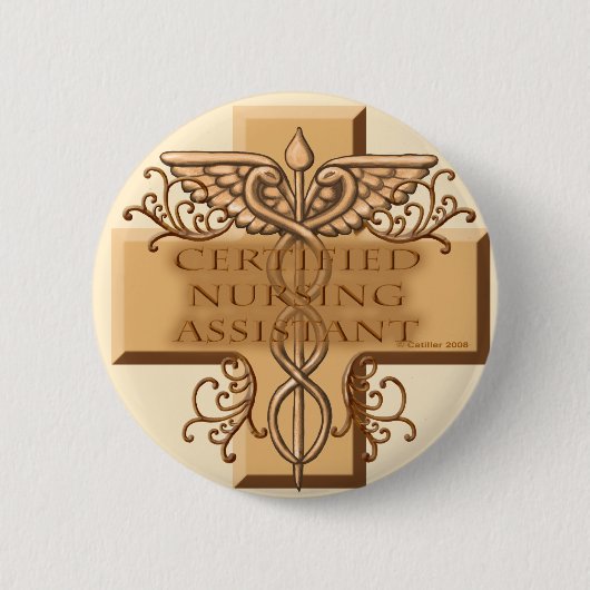 Cross Caduceus CNA Nurse Ronde Button 5,7 Cm (Voorkant)