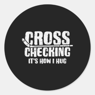 Cross Checking Hoe Ik IJshockey Spelers Knuffel Fu Ronde Sticker