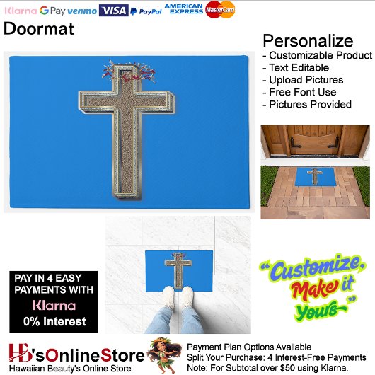 Cross Door Mat Achtergrond met Blauwe Achtergrond