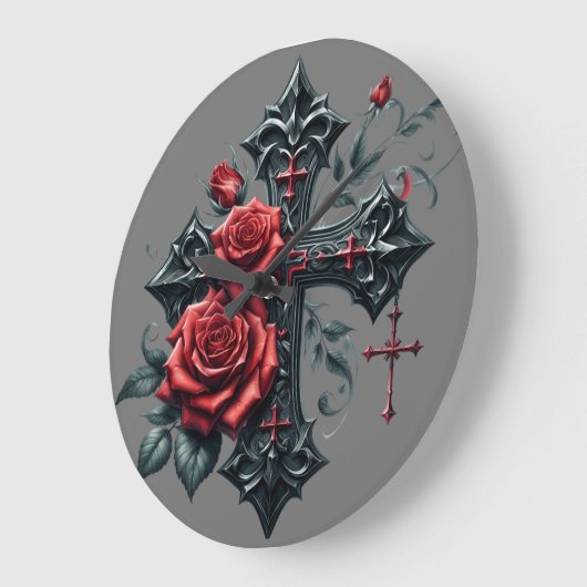 Cross en Rozen wandklok Grote Klok (Hoek)