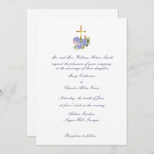 Cross Faire-part de mariage, Hydrangea, Anniversai (Devant / Derrière)