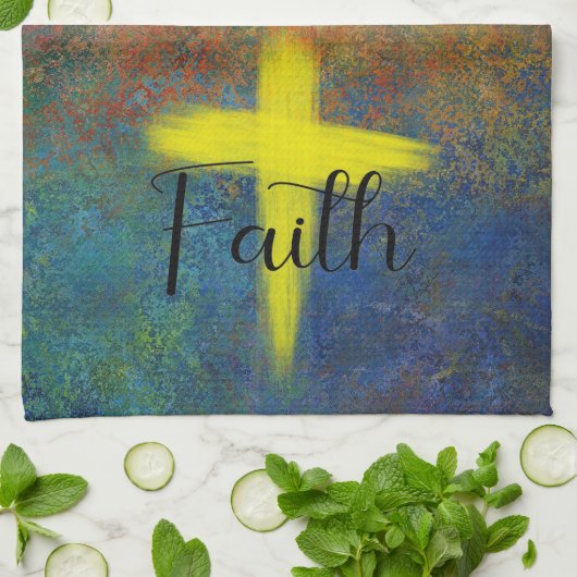 Cross Faith Script Blue Paarse Kitchen Towel Theedoek (Gevouwen)