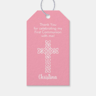 Cross Flamingo Pink Communion Baptisme Christening Cadeaulabel