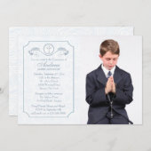 Cross Focus Blue Photo Invitation religieuse (Devant / Derrière)