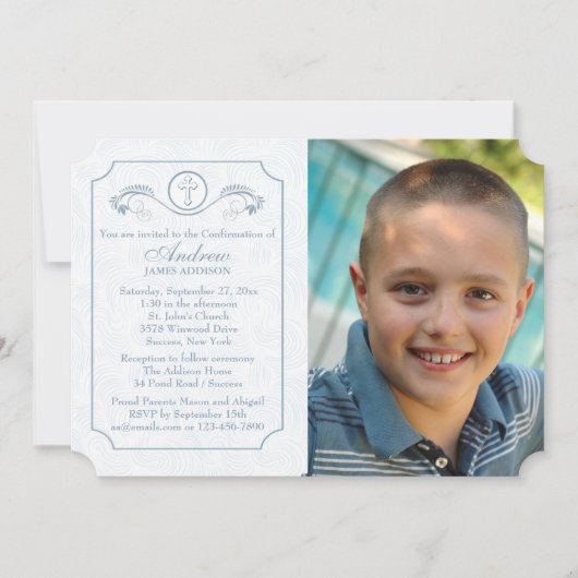 Cross Focus Photo Bleue Invitation religieuse (Devant)