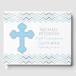 Cross Guest Book-Blue & Silver Gastenboek