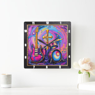 Cross Guitars Music Worship Art Vierkante Klok