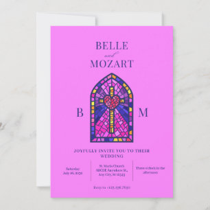 Cross hart gebrandschilderd glas kunst bruiloft ui kaart