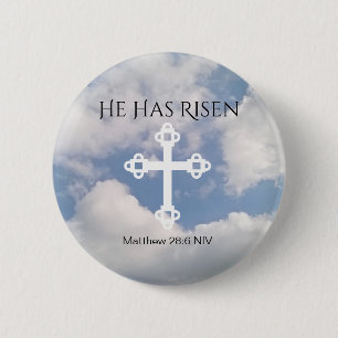 Cross in Cloudy Sky With Resurrection Bible Verse Ronde Button 5,7 Cm