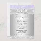 Cross Lace Bow Purple Photo Baptême Invitation (Dos)