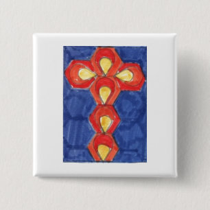 Cross Motive Square Badge Vierkante Button 5,1 Cm