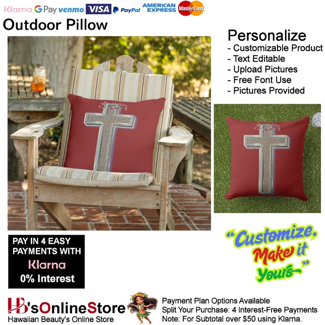 Cross Outdoor Kussen met Rode Achtergrond (Cross Outdoor Pillow with Red Background.)