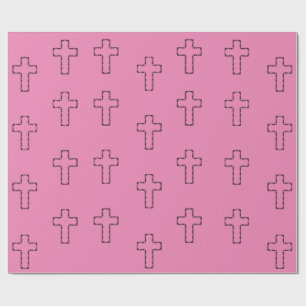  Cross Outline Pattern op Roze Cadeaupapier