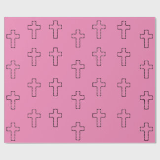  Cross Outline Pattern op Roze Cadeaupapier