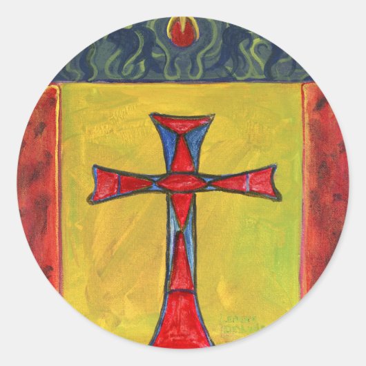 Cross over Snake Middeleeuwse stijl Cross Design Ronde Sticker (Voorkant)