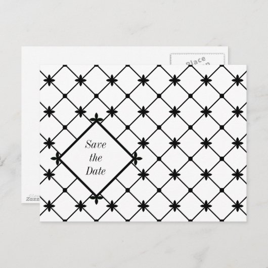 Cross Pattern Save the Date Black White Briefkaart (Voorkant / Achterkant)