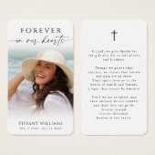 Cross Photo Forever Hearts Sympathy Prayer Card (Devant & derrière)