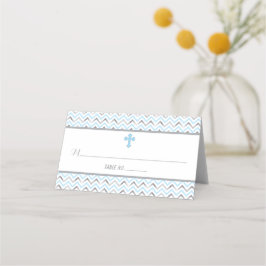 Cross Place Card-blauw en zilver