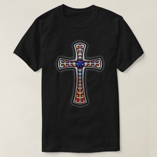 Cross  Retro Blauwe Edelsteen T-shirt (Design voorkant)