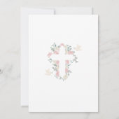 Cross Roze Bloemen Meisje Eerste Heilige Communie Kaart (Achterkant)