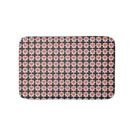 Cross Shaped Checkered Pattern with Red Hearts Badmat