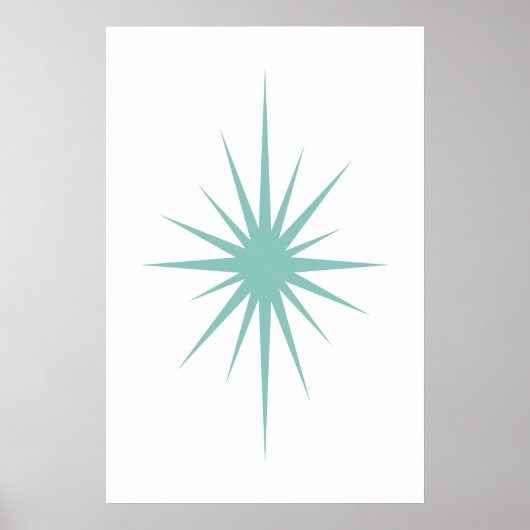 Cross Starburst Light Turquoise Mid Century Retro Poster (Voorkant)