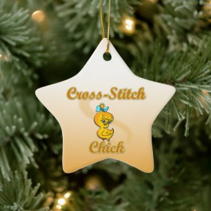 Cross-Stitch Chick Keramisch Ornament