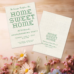 Cross-Stitch Home Sweet Home Green Housewarming Kaart
