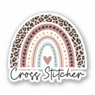 Cross-Stitcher Leopard Rainbow, kruistitel Sticker