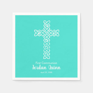 Cross   Turquoise Communion Baptism Christening Servet