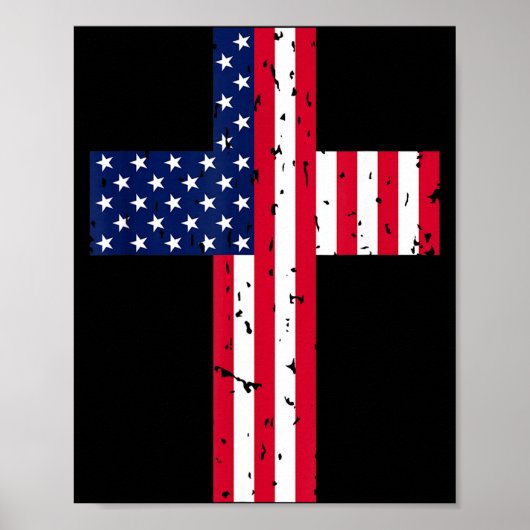 Cross Usa Flag Christian Religious Us America Fait Poster (Voorkant)