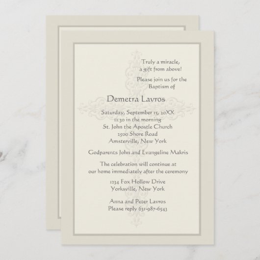 Cross Watermark Ecru Invitation religieuse (Devant / Derrière)