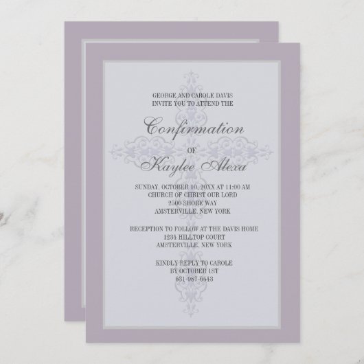 Cross Watermark Lavender Invitation religieuse (Devant / Derrière)