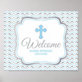 Cross Welcome Sign-Blue & Silver Poster