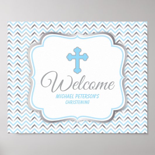 Cross Welcome Sign-Blue & Silver Poster (Voorkant)