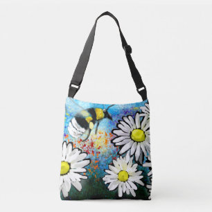 Crossbody Tas Purse - Whimsical Bee & Daisies Art