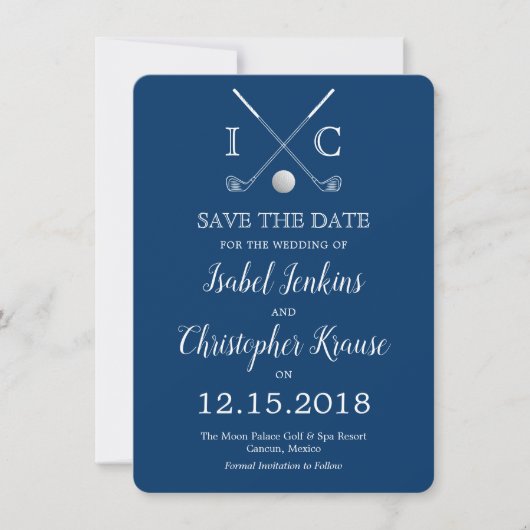Crosse de Golf Monogramme Bleu Mariage Cartes de F (Devant)