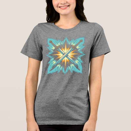 Crossed Fantasy Arrows with Glowing Energy – Dynam Tri-Blend Shirt (Voorkant)