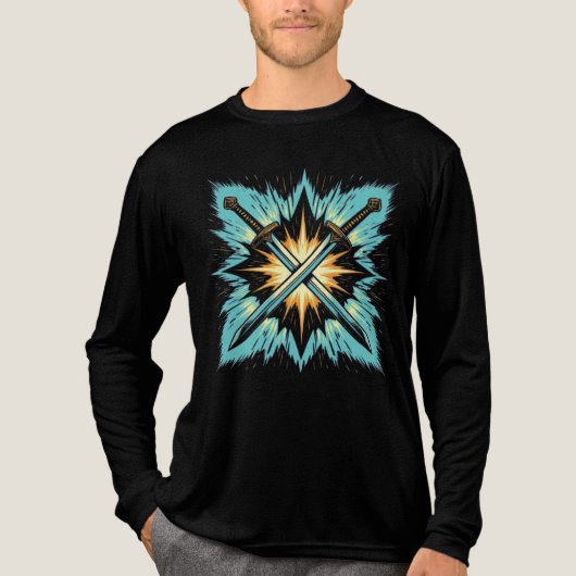 Crossed Fantasy Arrows with Glowing Energy – Dynam Tri-Blend Shirt (Voorkant volledig)