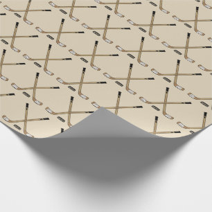 Crossed Hockey Sticks en Puck Brown Tan Cadeaupapier
