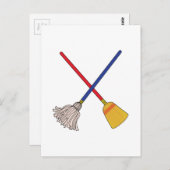 Crossed Mop & Broom Briefkaart (Voorkant / Achterkant)