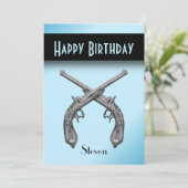 Crossed Pistols Blue Birthday Party Invitation Kaart (Staand voorkant)
