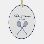 Crossed Squash Racquets Blue Keramisch Ornament (Rechts)
