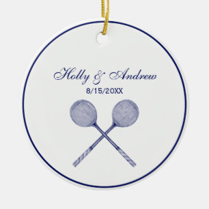 Crossed Squash Racquets Blue Keramisch Ornament
