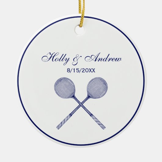 Crossed Squash Racquets Blue Keramisch Ornament (Voorkant)