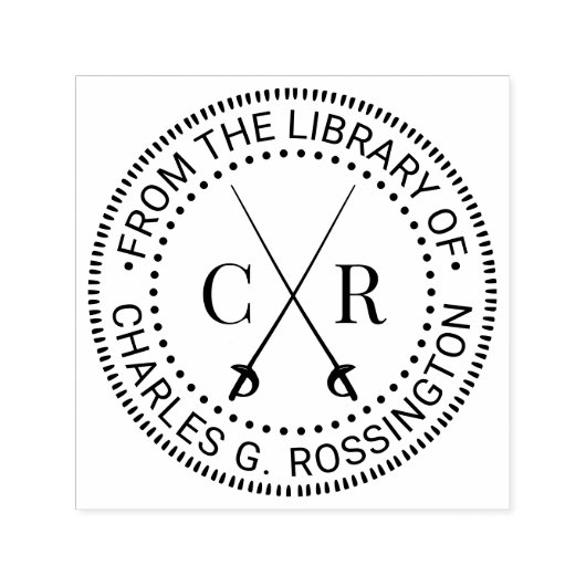 Crossed Swords Initiaal Monogram Bibliotheek Boekn Zelfinktende Stempel (Design)