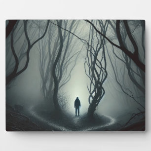 Crossroads in the Fog - Gloomy Forest Art Print Fotoplaat
