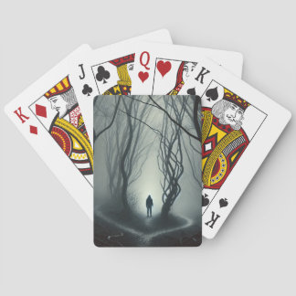 Crossroads in the Fog - Gloomy Forest Art Print Pokerkaarten