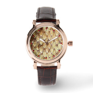 CROTALUS, AFGEDRUKT RATTLESNAKE SKIN-crème Brown Horloge