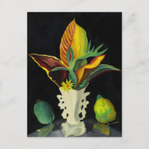 Croton Leaves in een Vase, fijn kunstschilderij Briefkaart